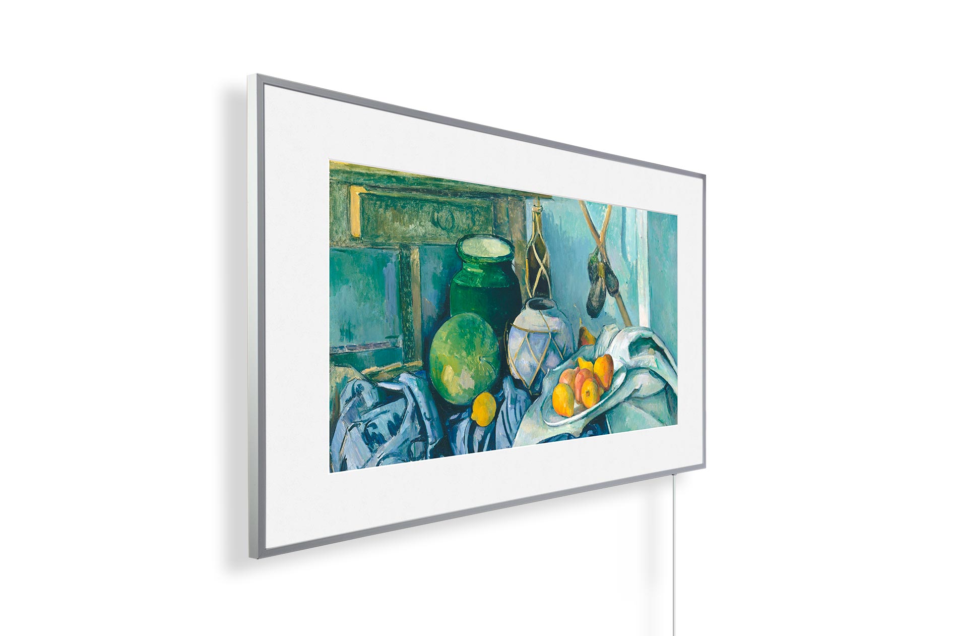 Immer noch am Leben mit einem Ingwerglas und Auberginen, gemalt von Paul Cezanne, Infrarotheizung wie im Museum